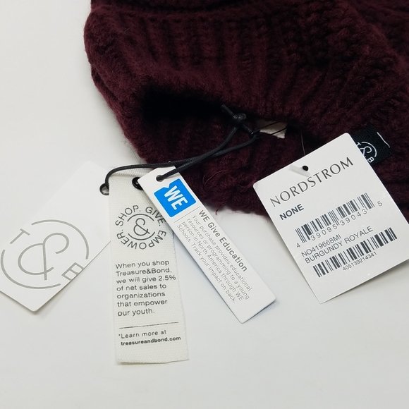 Treasure & Bond Burgundy Royale Knit Pom Beanie Hat - Picture 7 of 7